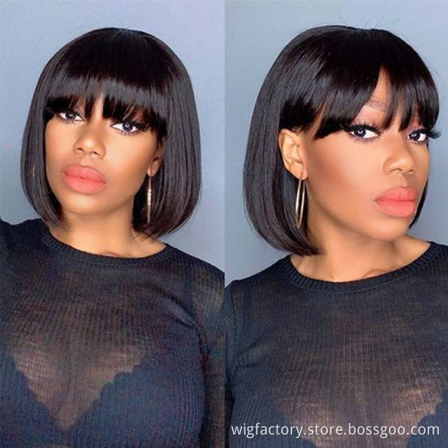 Wholesale Straight Bob wigs with bang human hair, natural black long wig with bangs, human hair wigs with bangs